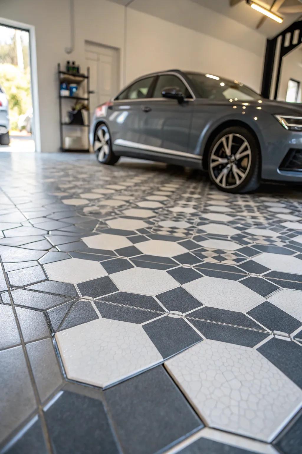 Geometric coverings contribute a contemporary flair to your garage.