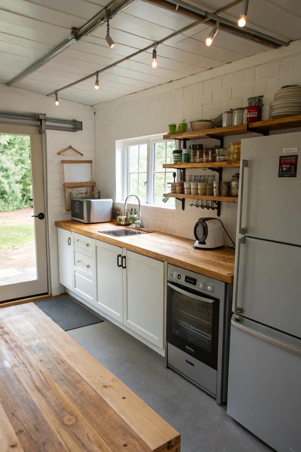 Butcher-block countertops bring rustic charm.