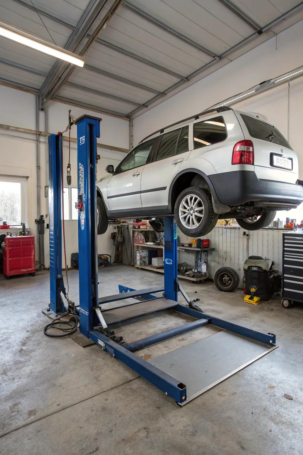 Portable car lifts provide adaptability for various garage settings.