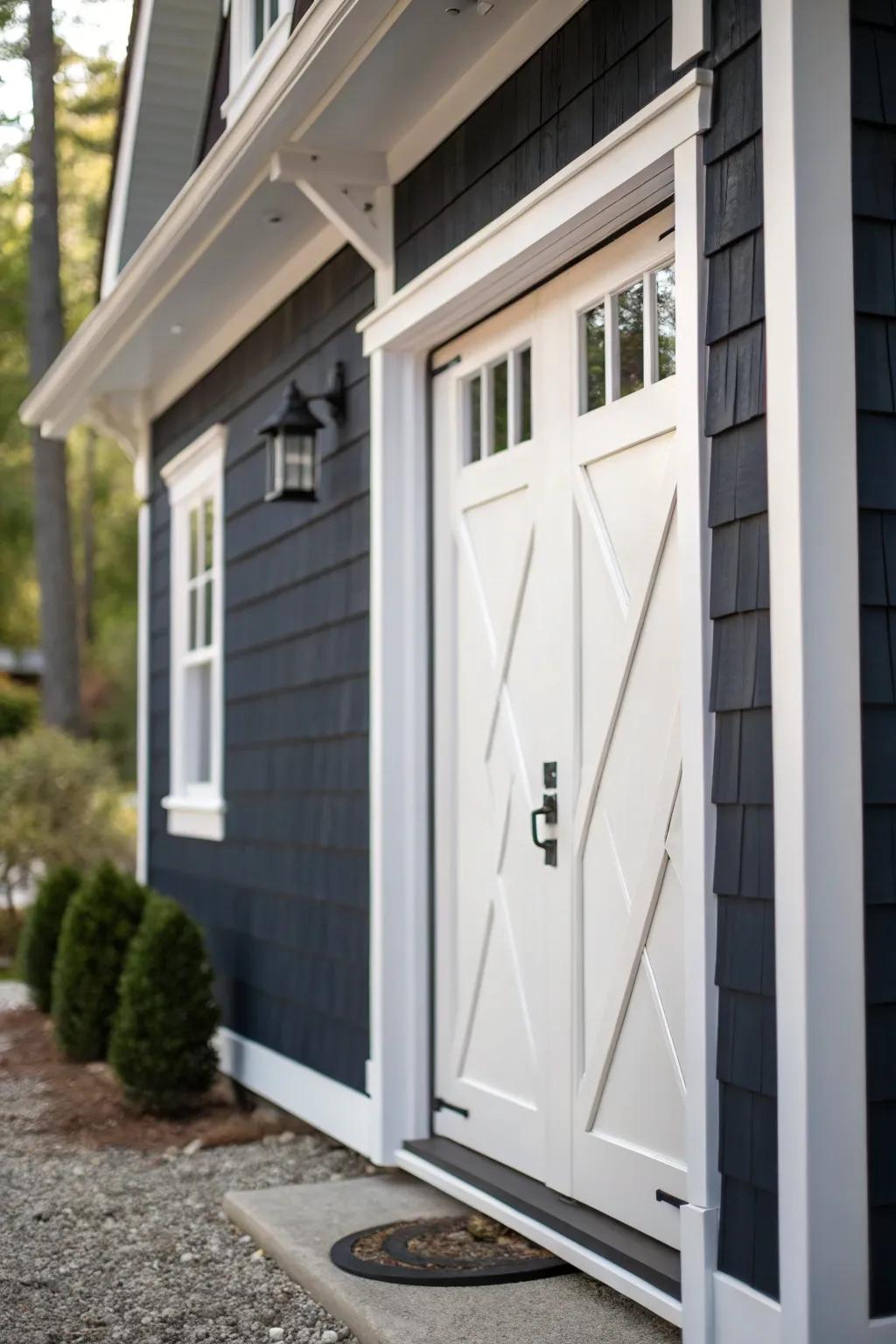 Different colored trims highlight the door's architectural details.