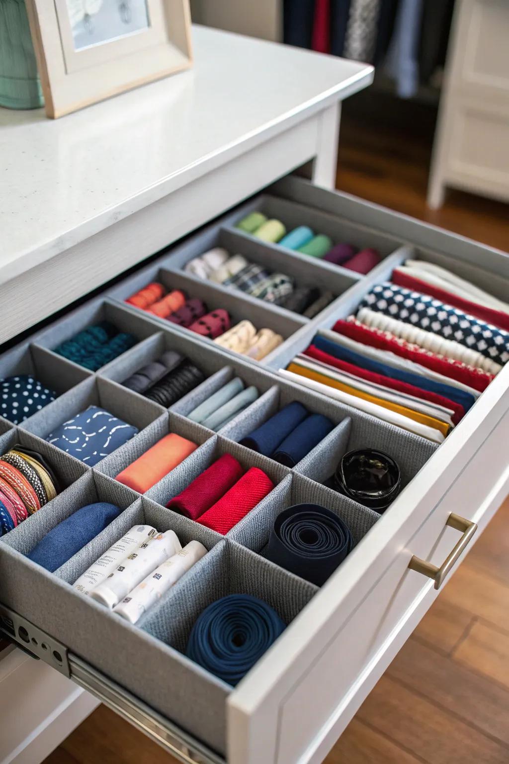 Small items are kept in perfect order by drawer separators.