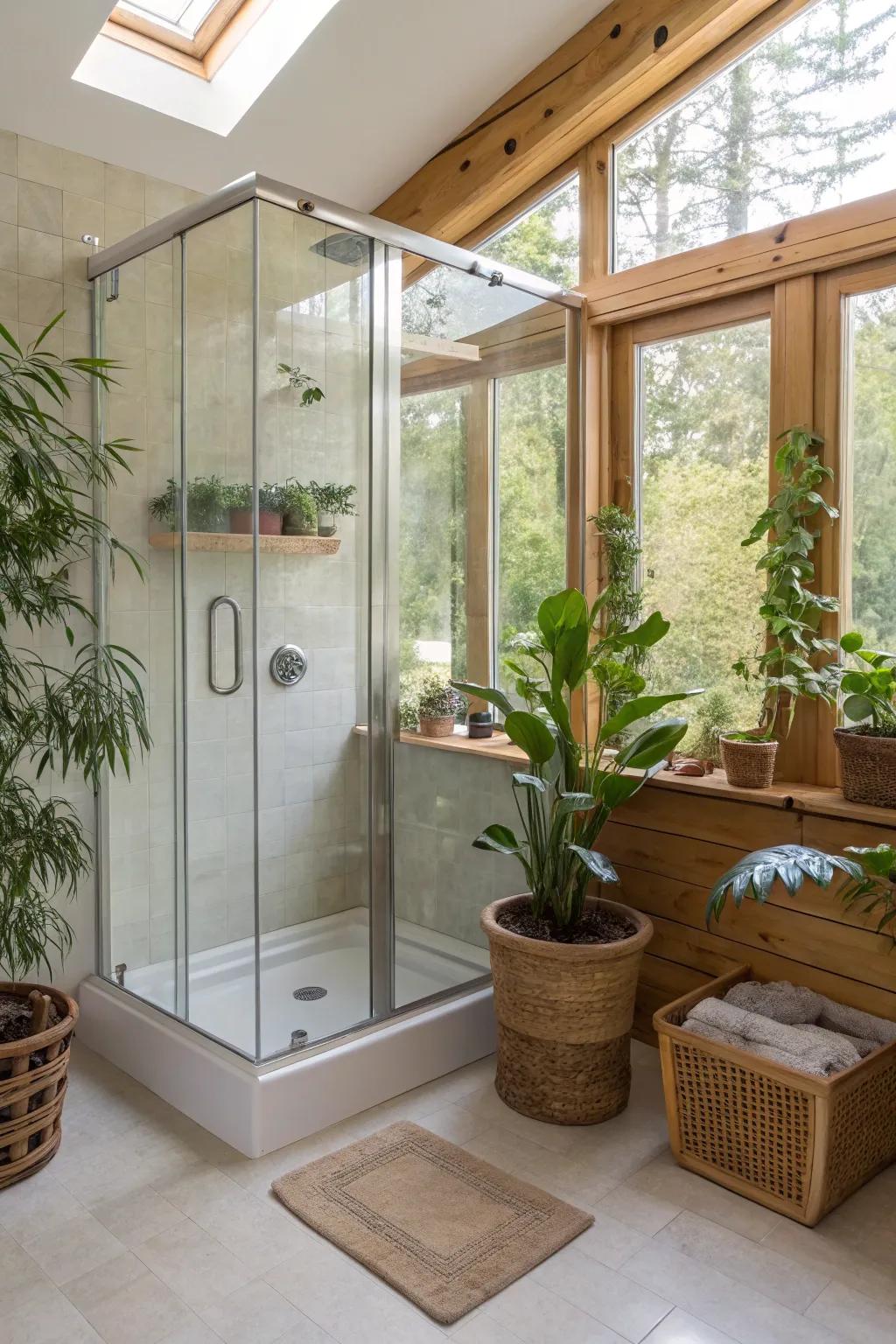 Plants add a revitalizing, natural element to bathroom spaces.
