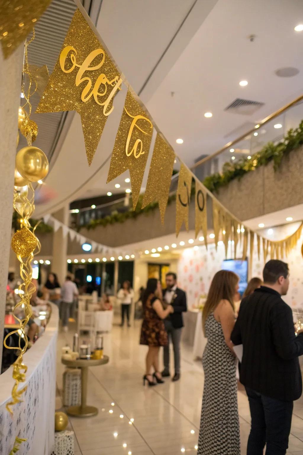 Signage with gold lettering adds a stylish and customized touch to the décor.