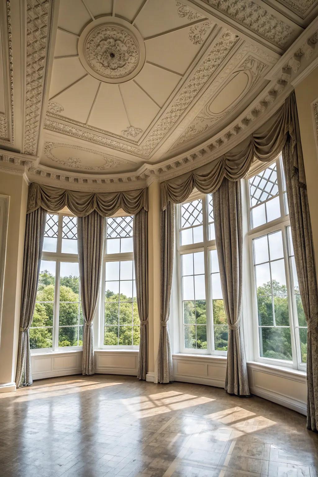 Ceilings that complement expansive windows enhance natural light and views.