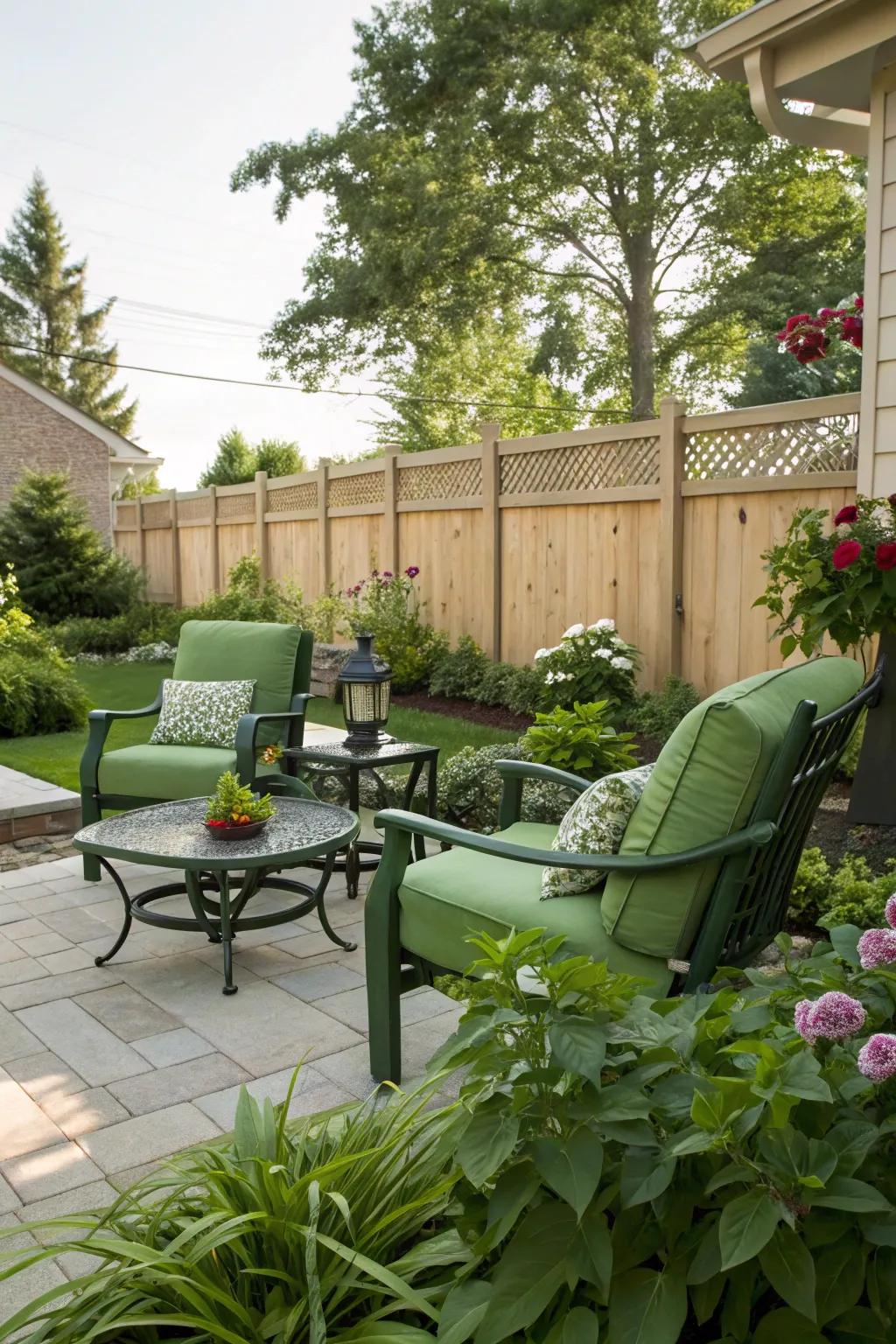 Green decor effortlessly transitioning into outdoor environments.