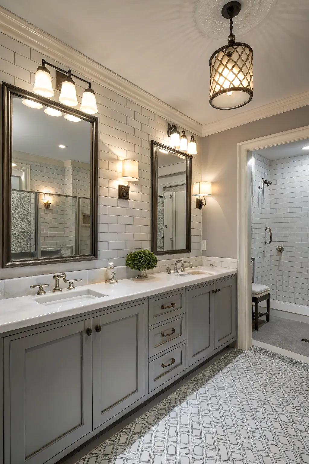 Layered lighting creates a warm and inviting atmosphere.