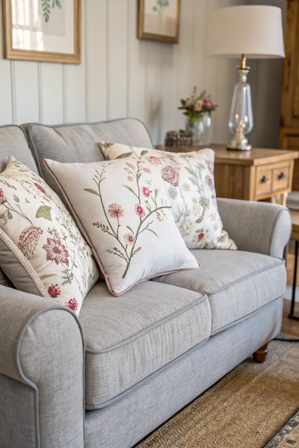 Floral patterns give the decor a natural, elegant touch.