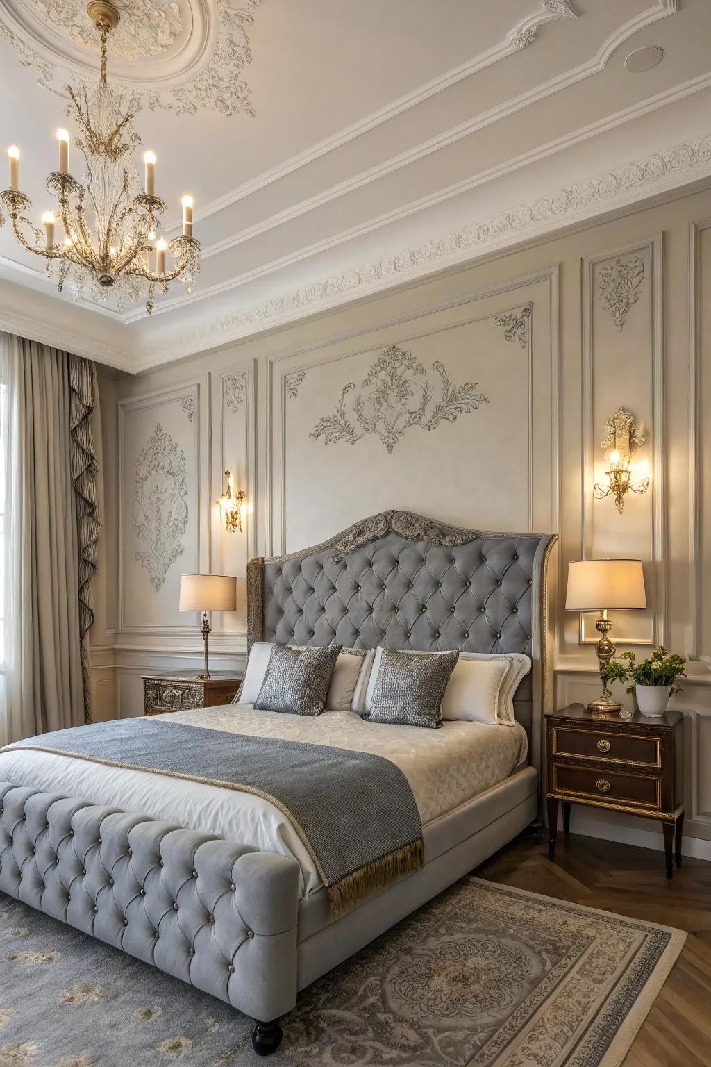 Classic elements amplify the elegance of grey furniture.