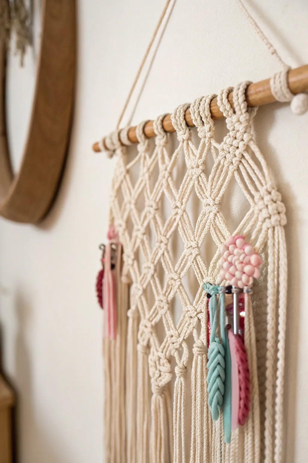 Elevate your space with the artistry of a macram&eacute; hair accessory organizer&mdash;where beauty meets functionality.