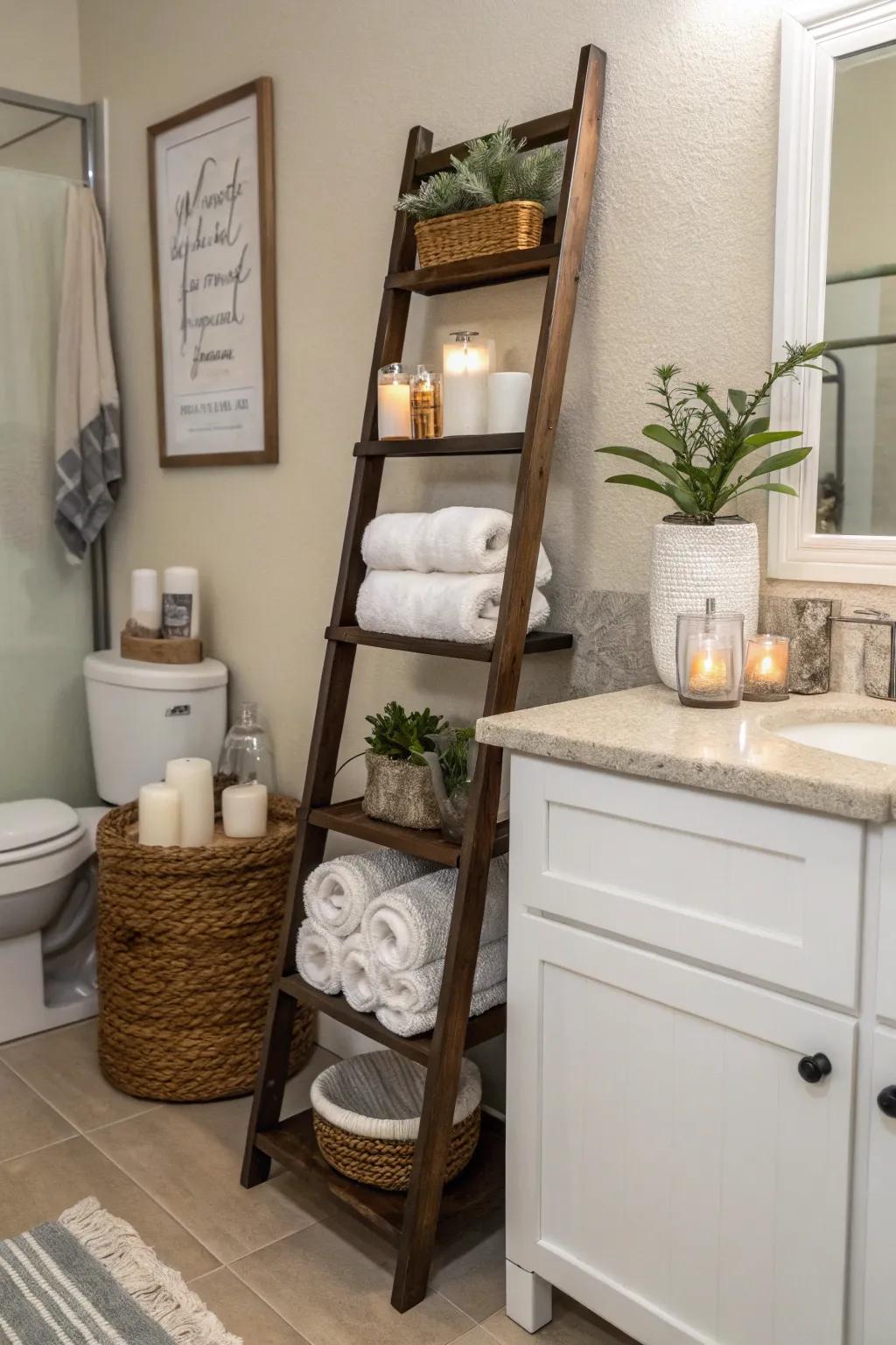 Leaning shelves combine flair with practicality.