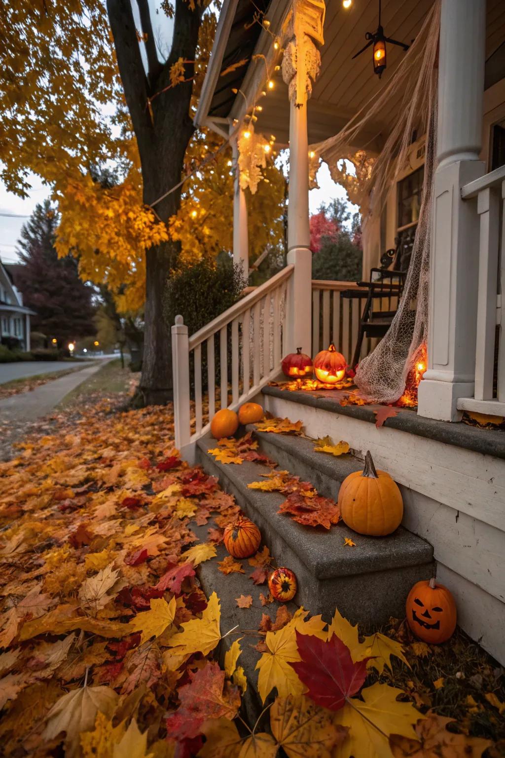 Blend organic autumnal elements with Halloween decor for a harmonious scene.