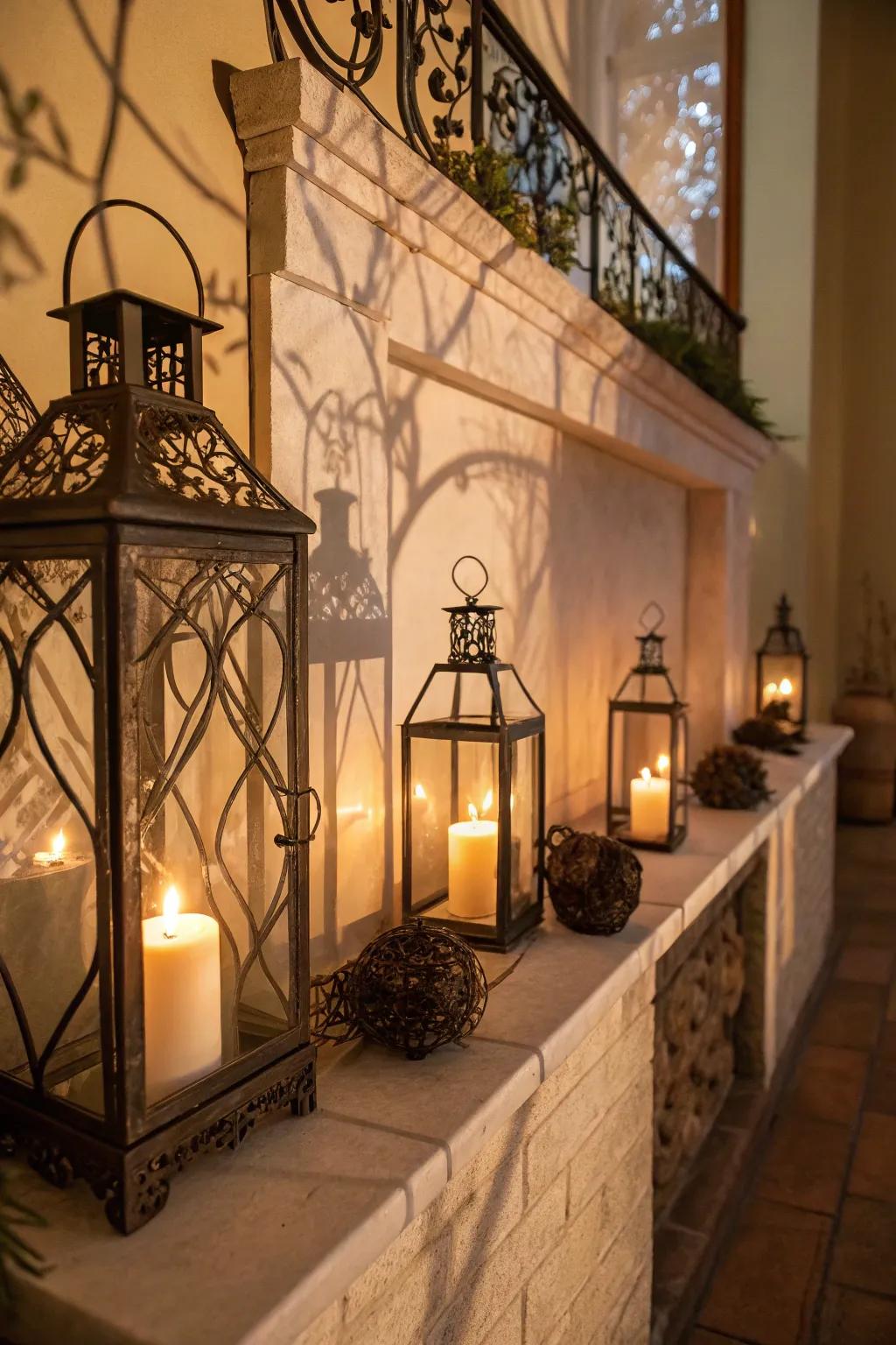 Holders with lights create enchanting light designs.