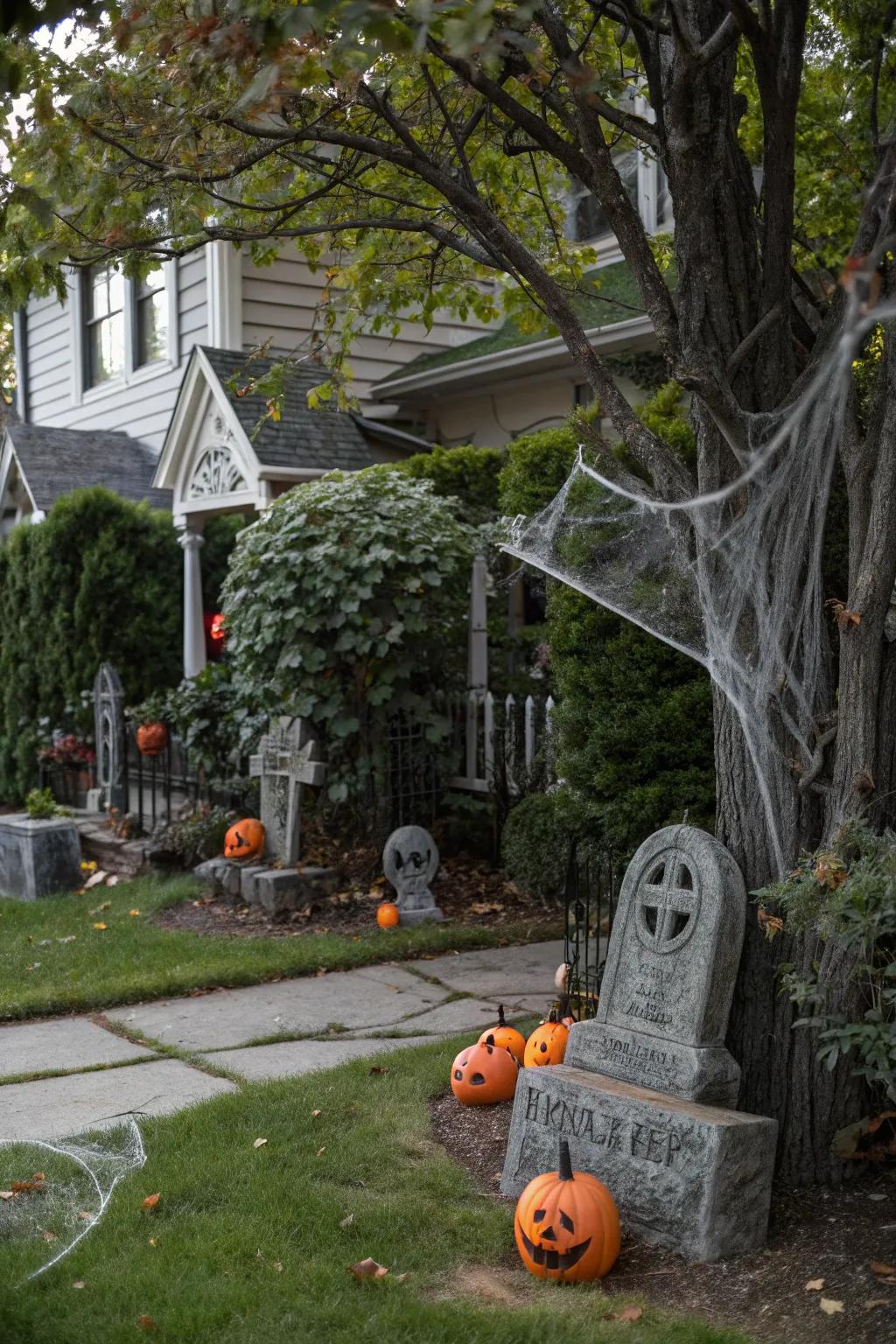 Incorporate natural elements for an authentic graveyard feel.