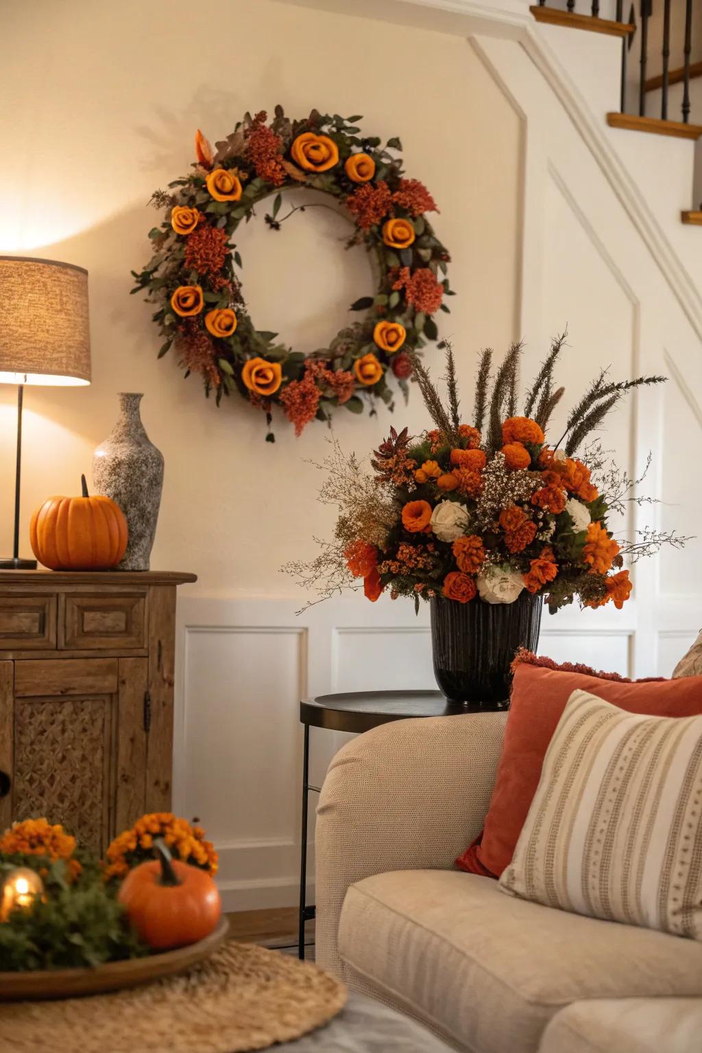 Wreaths and flowers add a trace of natural elegance.