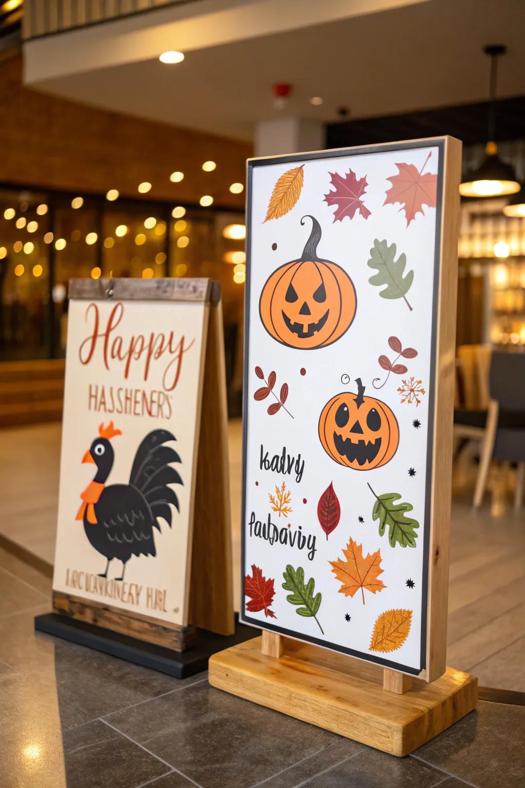 A flexible invertible sign for dual-season decorations.