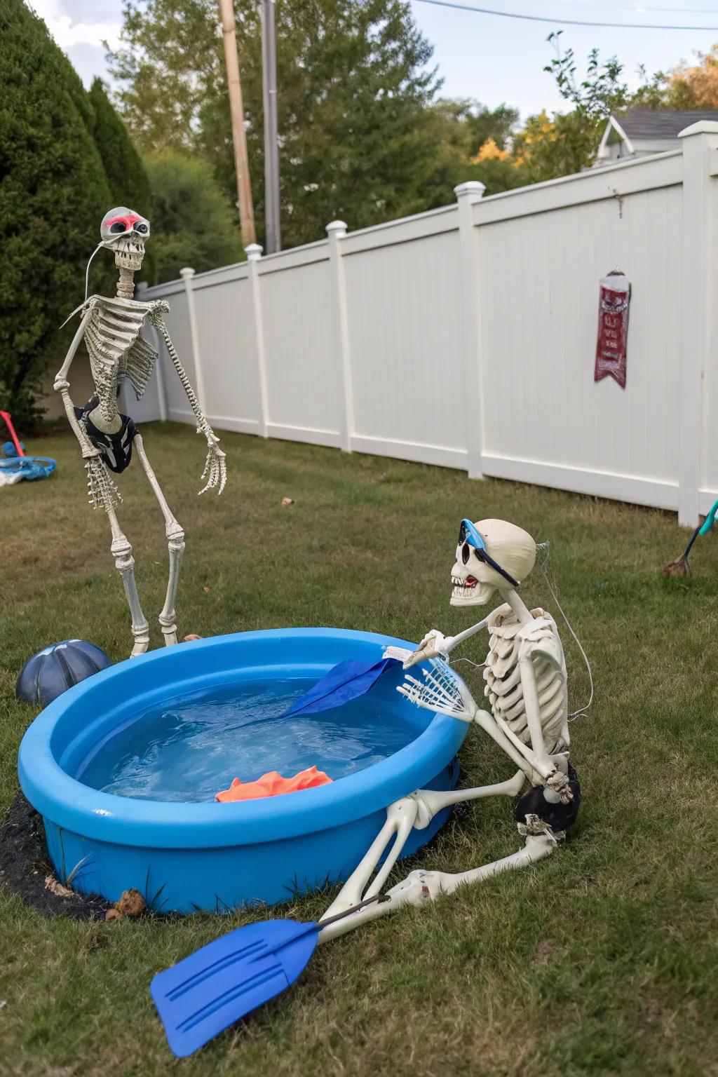 Snorkeling skeletons infuse an eccentric shoreline sensation onto your Halloween decors.
