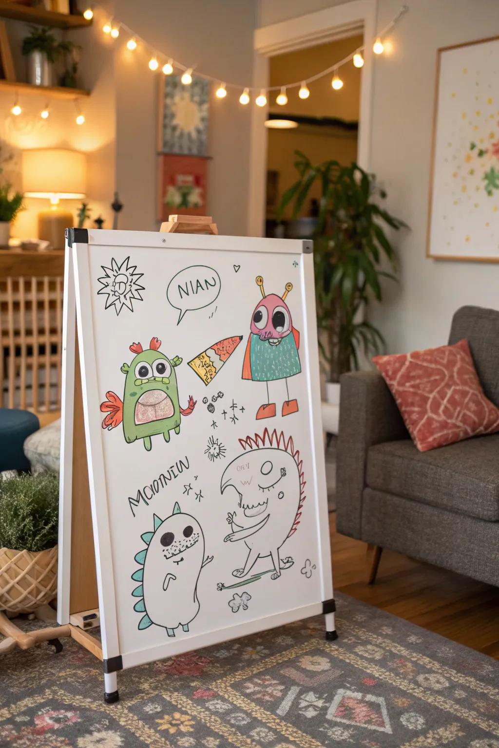 A collaborative beastly collation displayed on a whiteboard.