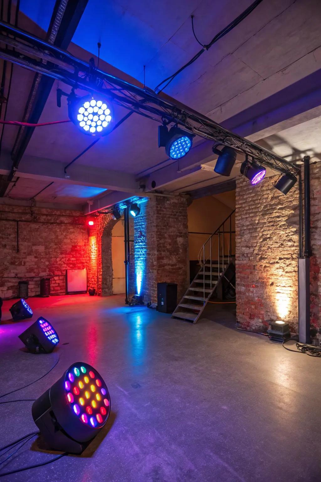 Improve your basement's atmosphere with functional LED lights.