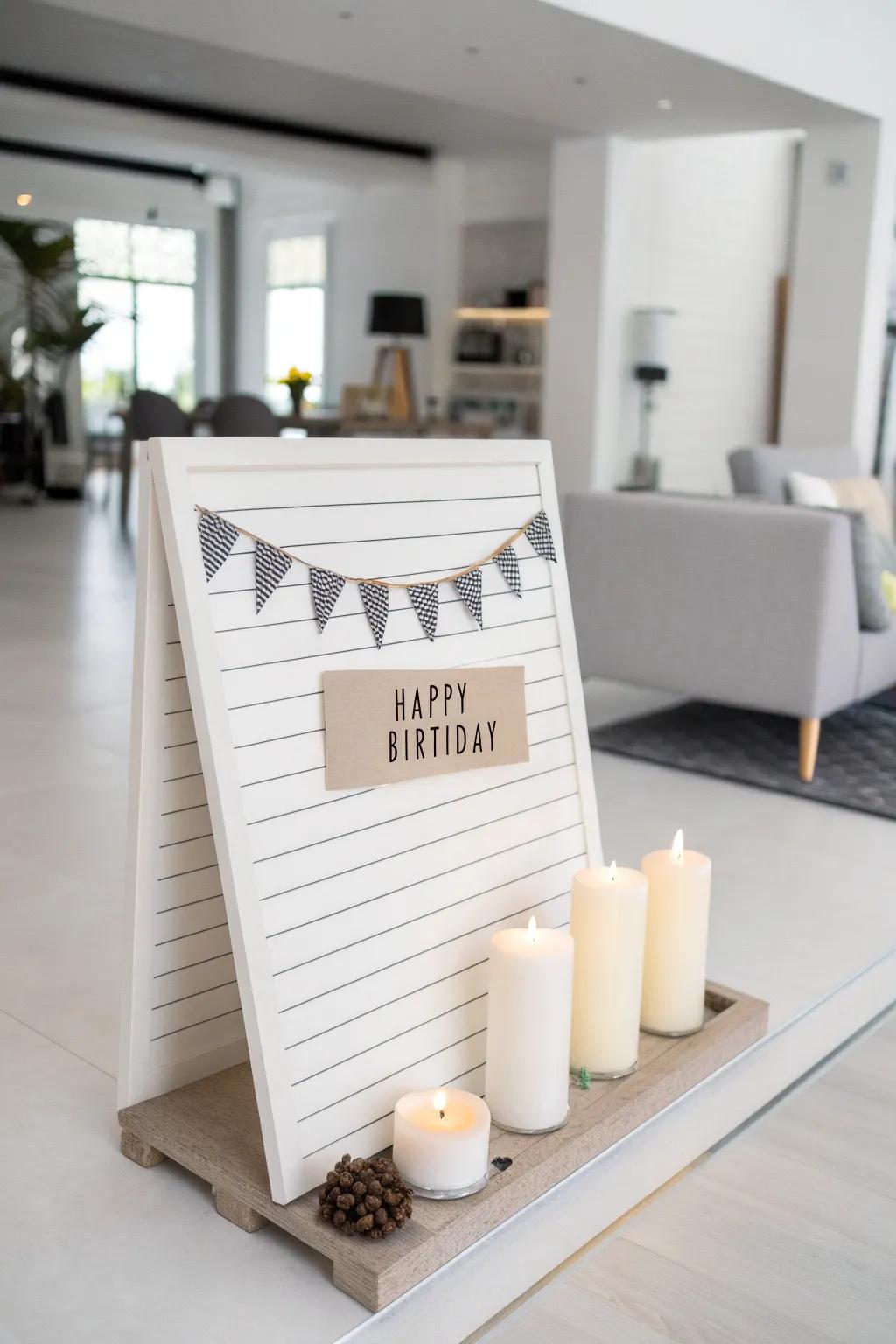 A sleek simple birthday display with a modern accent.
