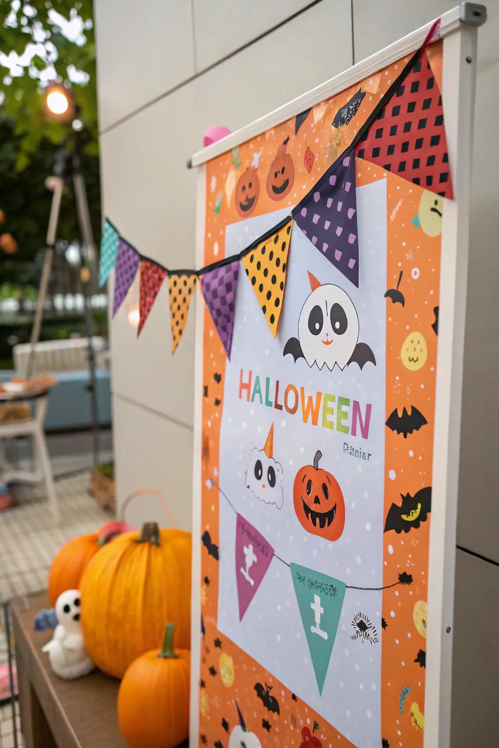 Merry pennants poster that introduces a cheerful Halloween accent.