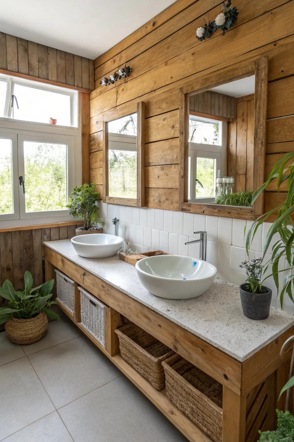 An eco-friendly bathroom design featuring sustainable elements.