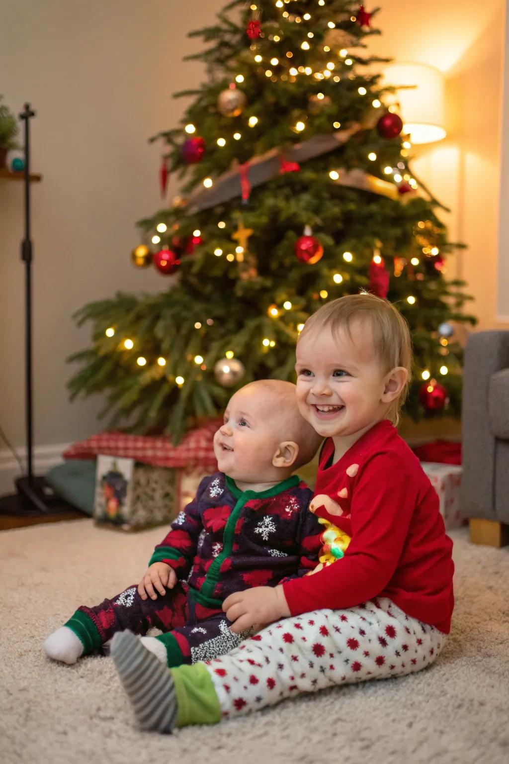 Valuable sibling moments in a festive setting.
