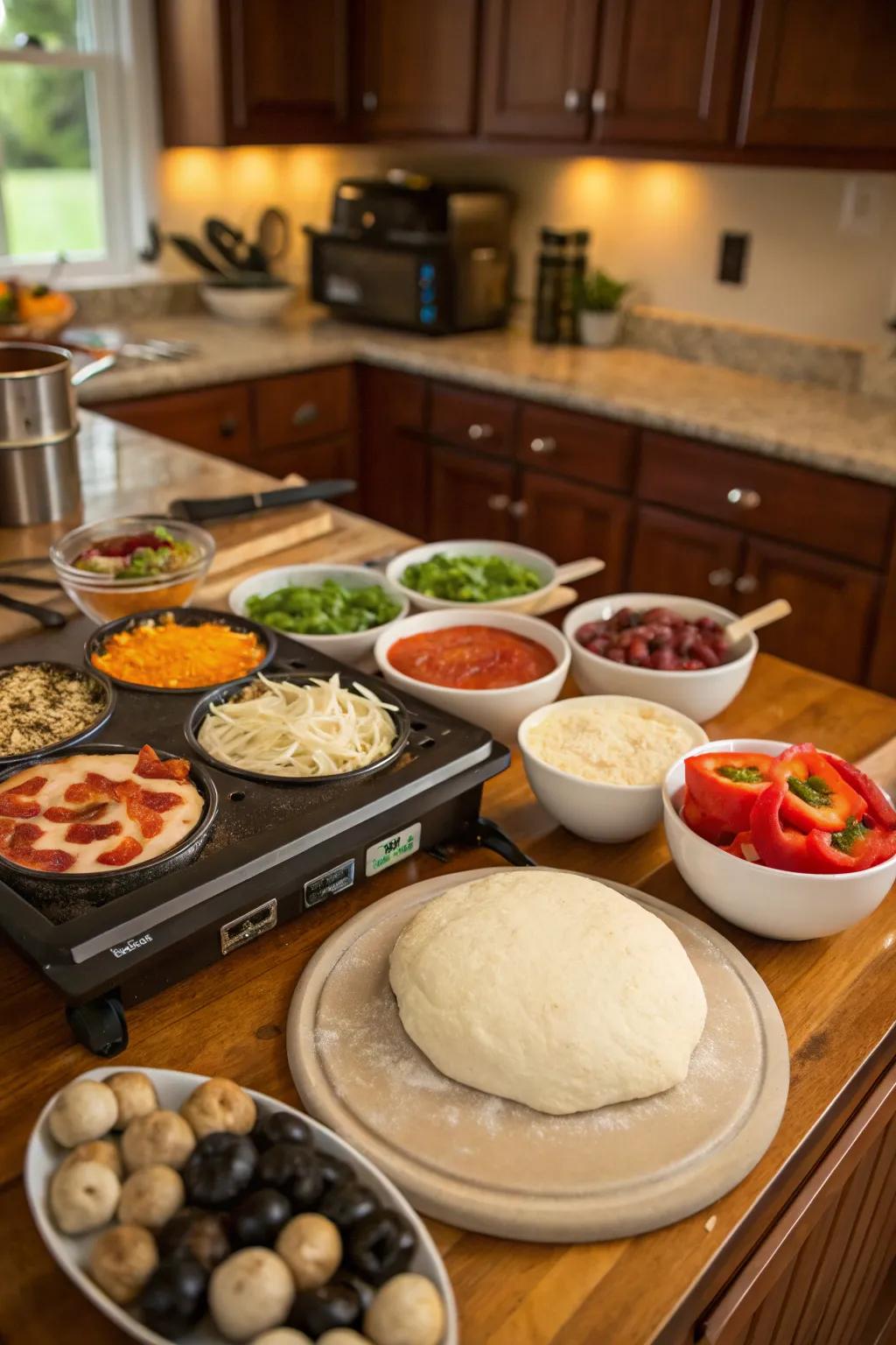 An engaging pizza creation center that blends dining with amusement.