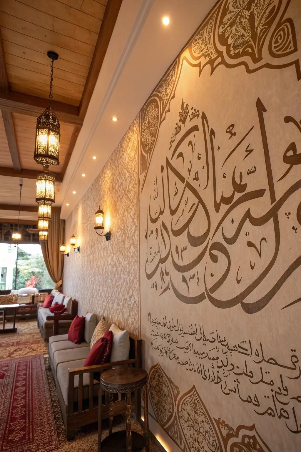 A room featuring intricate calligraphy art