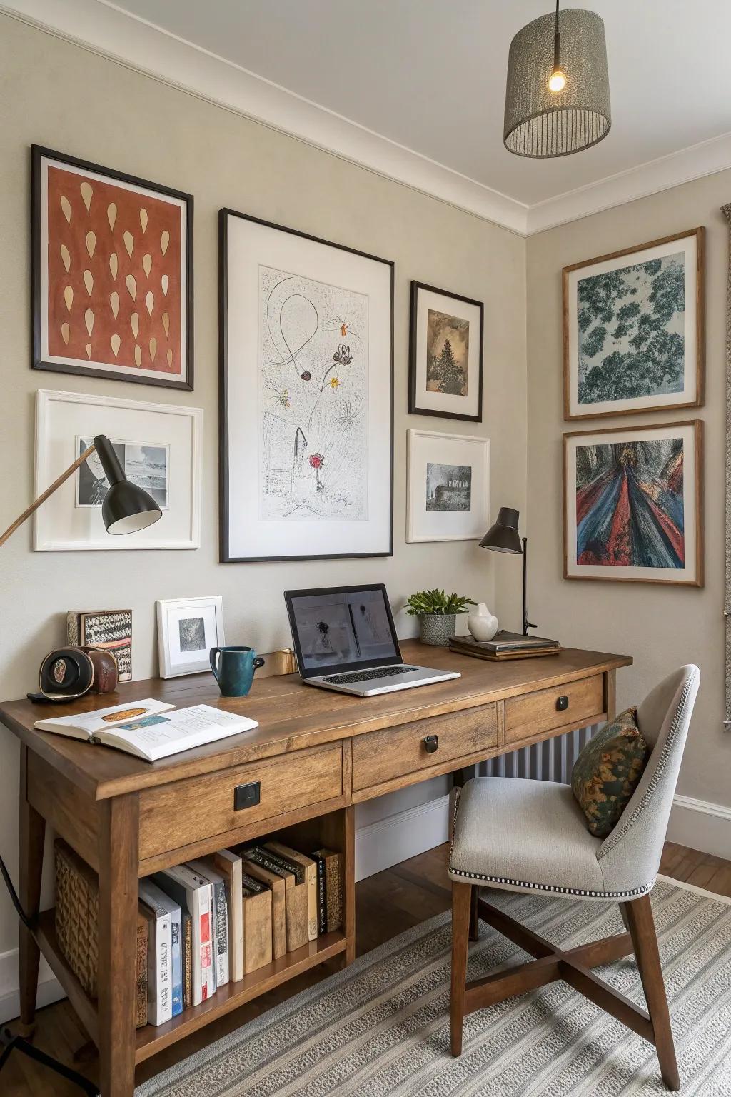 A balanced harmony of classic and contemporary elements in a home office.