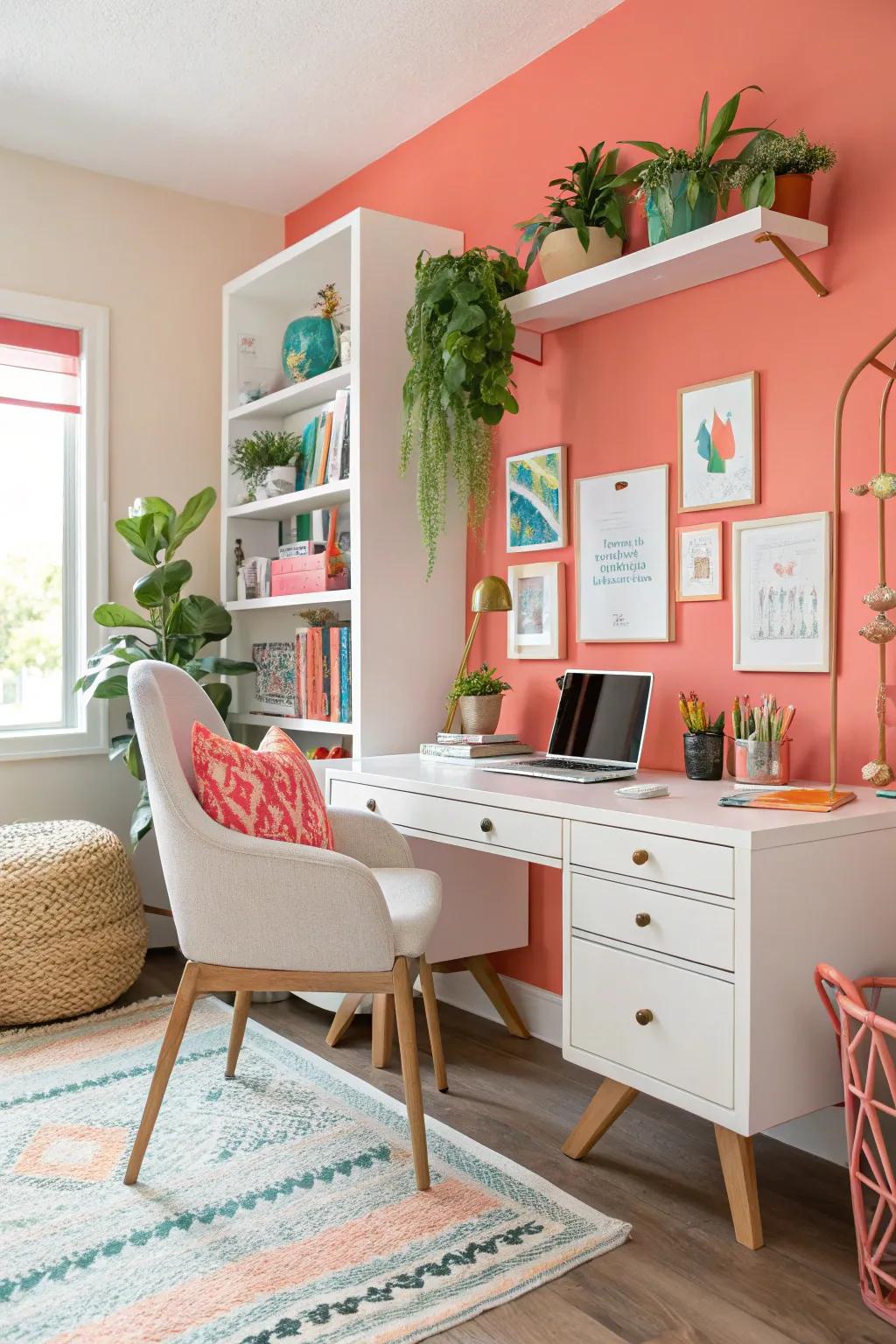 Seashell walls impart playfulness and radiance to this personal office.