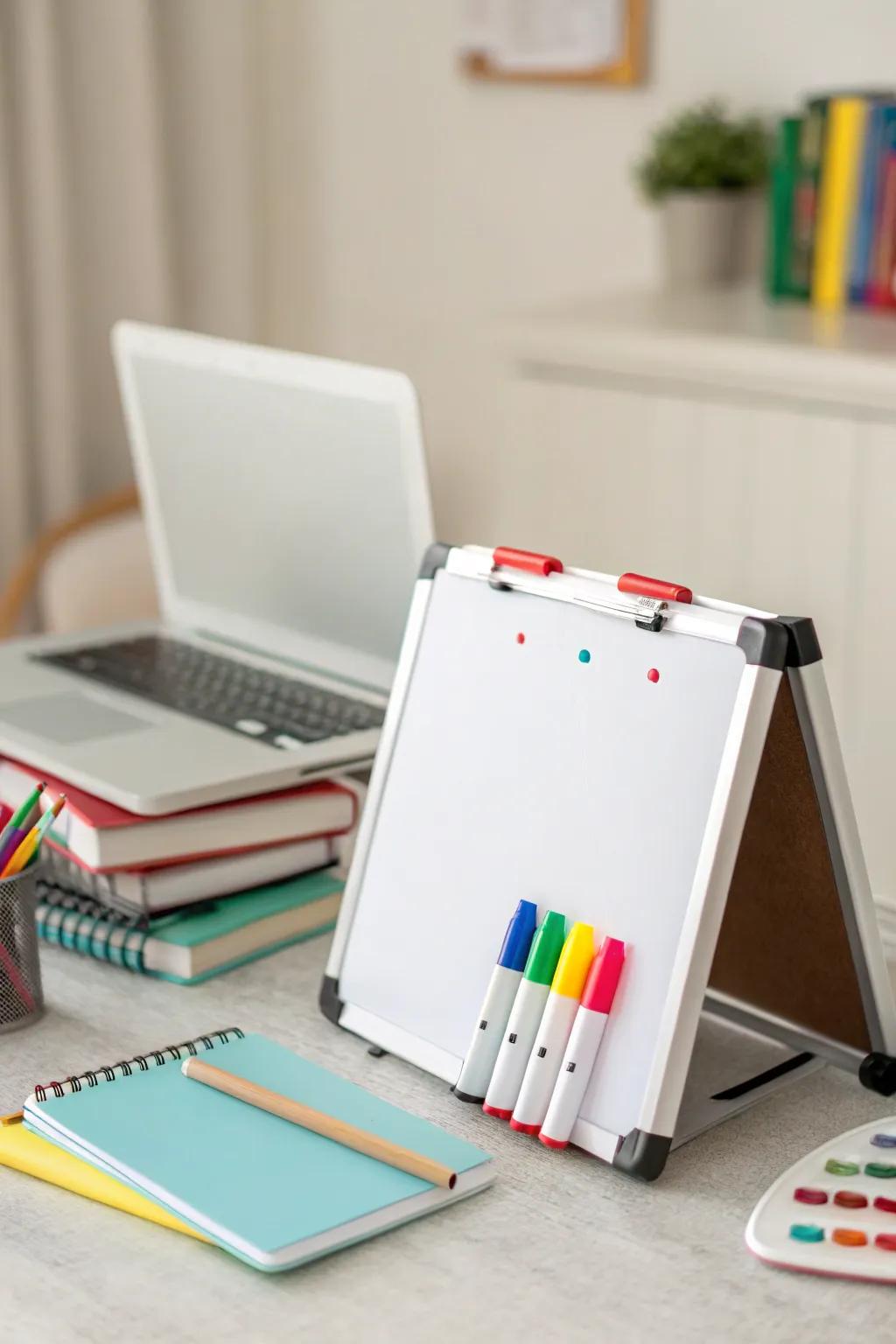 A moveable whiteboard is convenient for quick notes.
