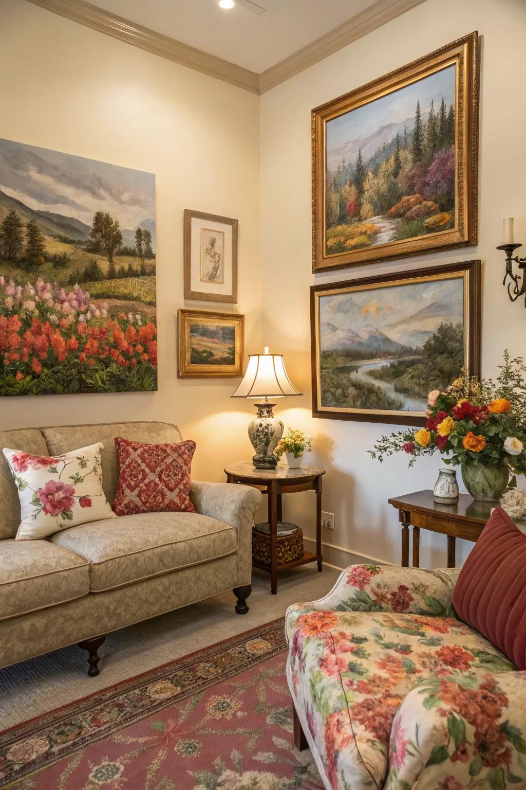 Artwork showcasing spring themes enriches the seasonal vibe.