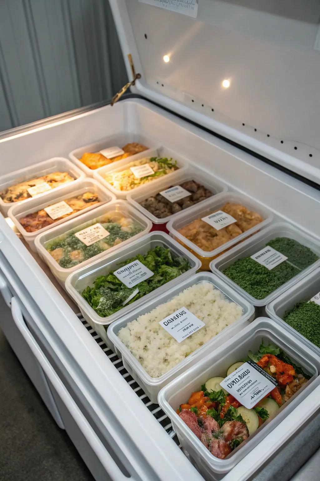 Meals frozen in portions for convenience.