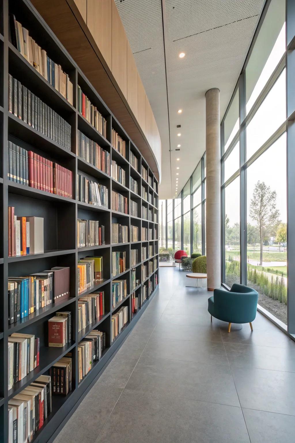Wall-to-wall shelving creates a stunning library feel