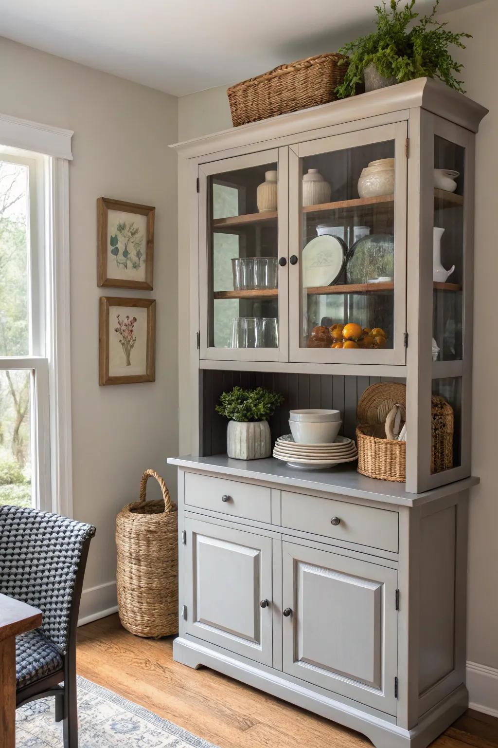 A harmonious blend of symmetry and asymmetry on this hutch.