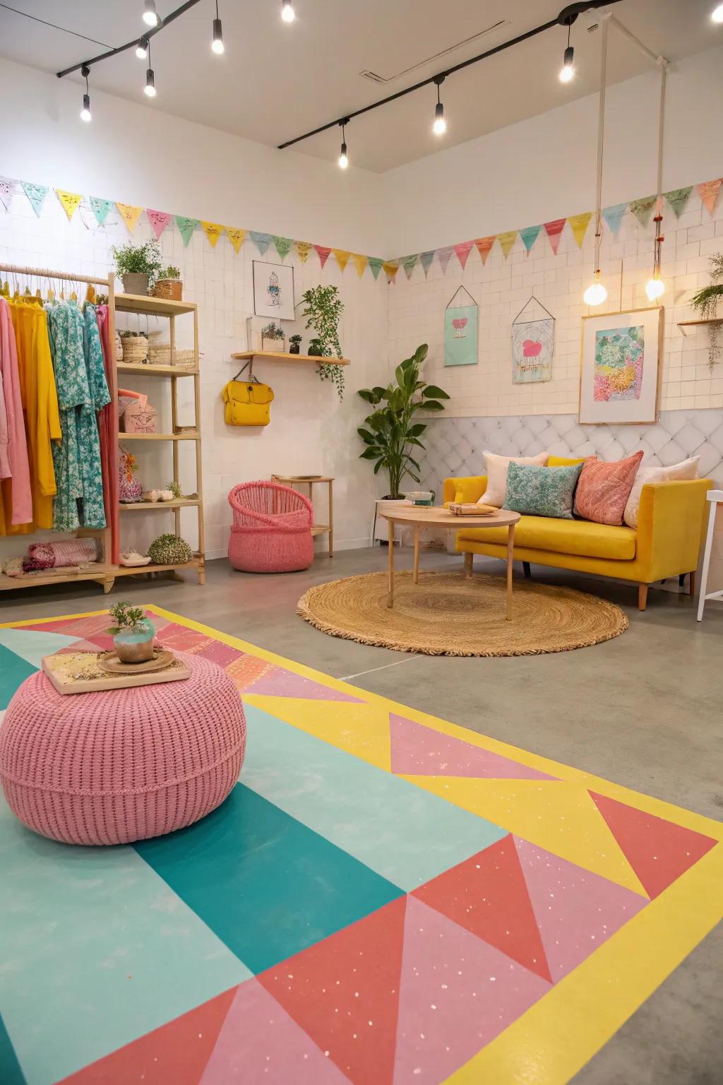 Bright tints can turn a concrete floor into a work of art.
