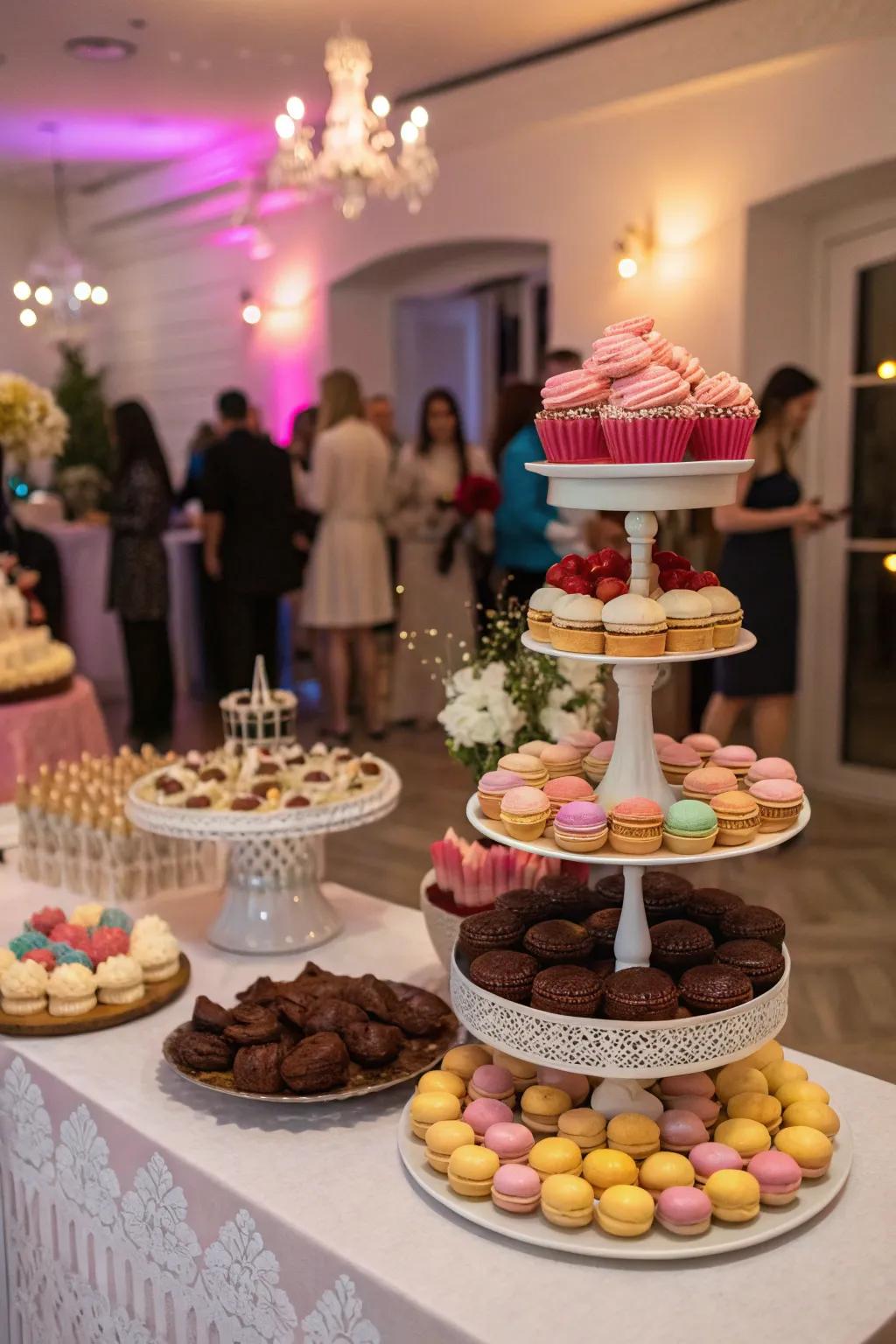 A delectable interior party presenting a gourmet confections station.
