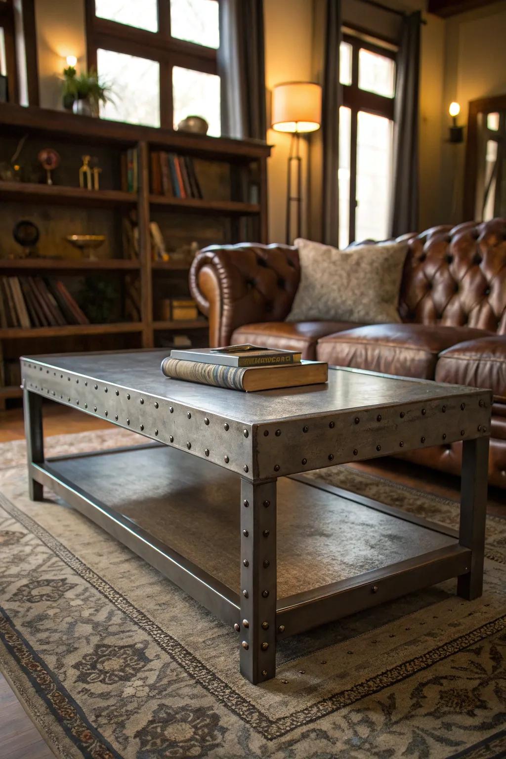 Striking statement pieces anchor the industrial living room.