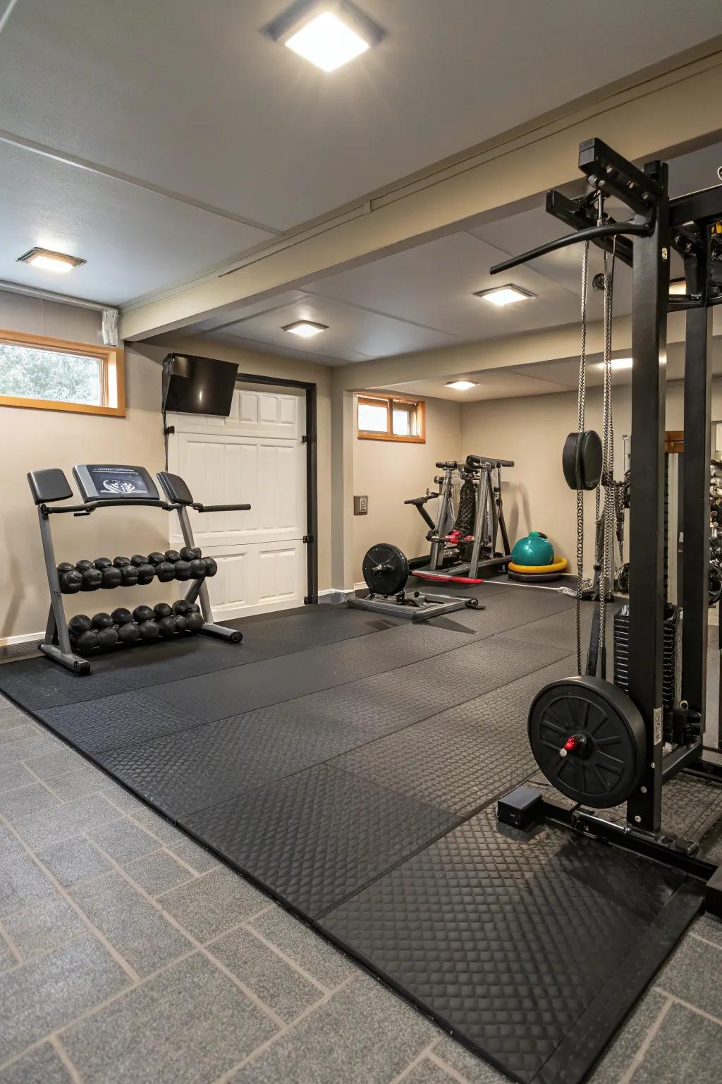 Supple material flooring is suitable for active spaces.