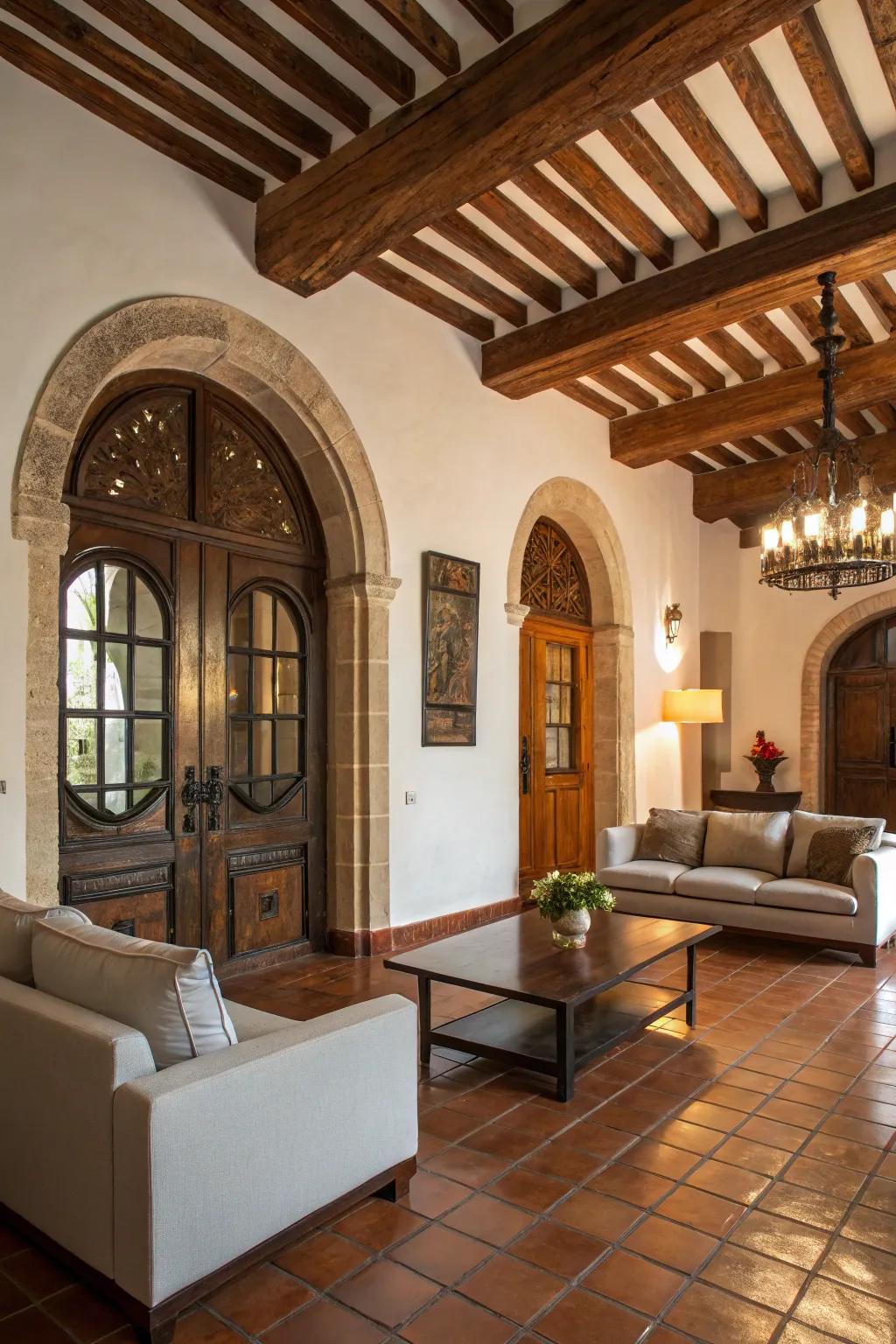 A harmonious fusion of Spanish Colonial and modern design components.