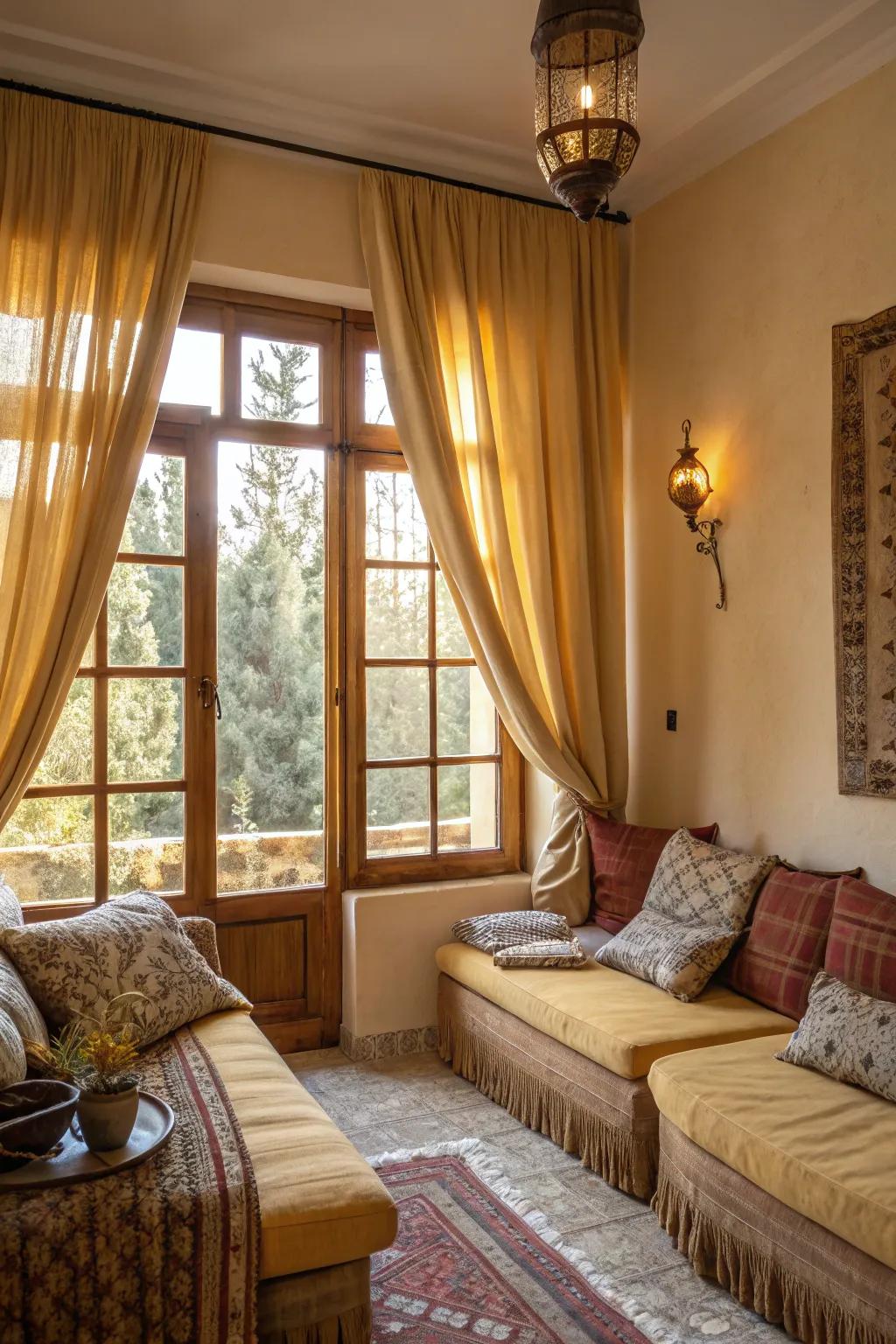 Gold-toned frames foster a snug and welcoming environment.