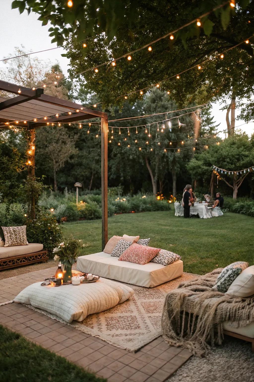 A comfortable leisure spot invites attendees to unwind and savor the evening.