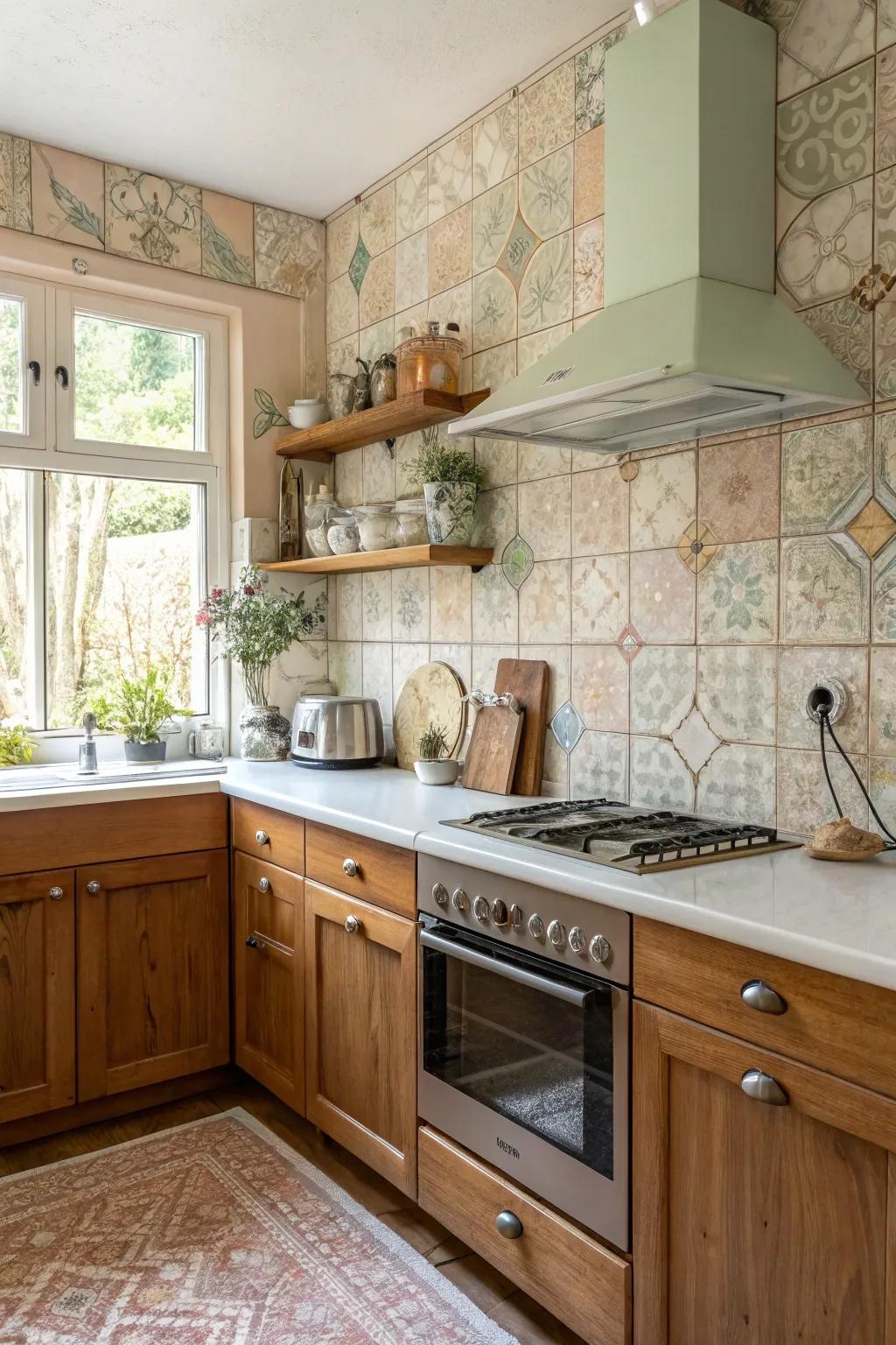 Vintage tiles deliver a romantic and nostalgic ambiance.