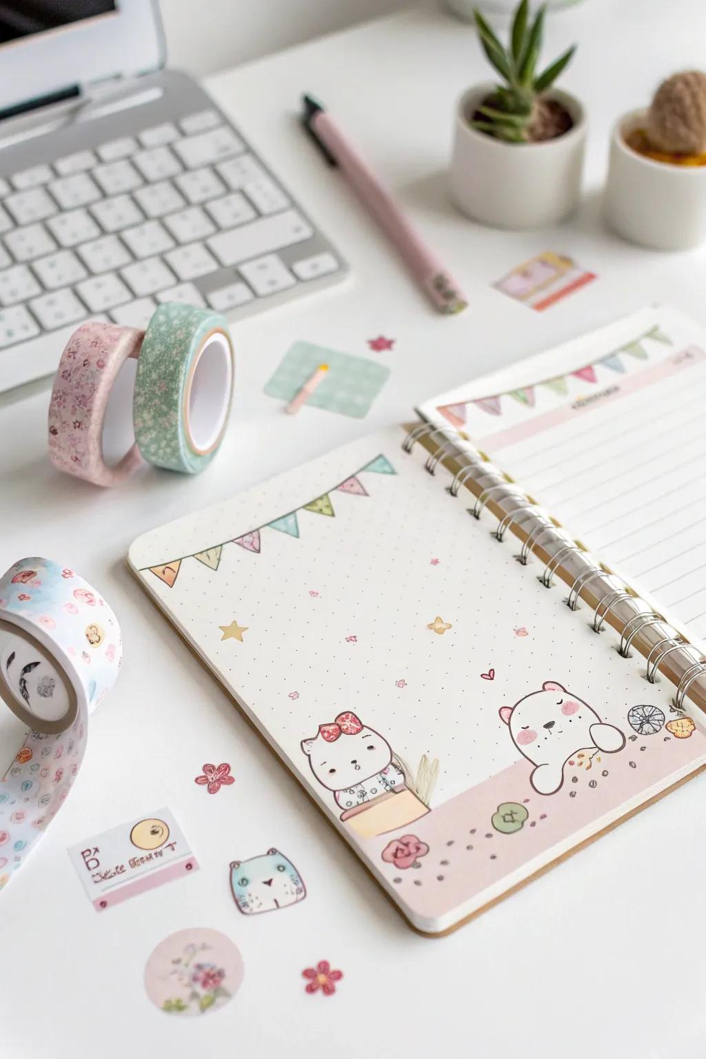 Transform your stationery into a kawaii masterpiece with charming washi tape and decals.