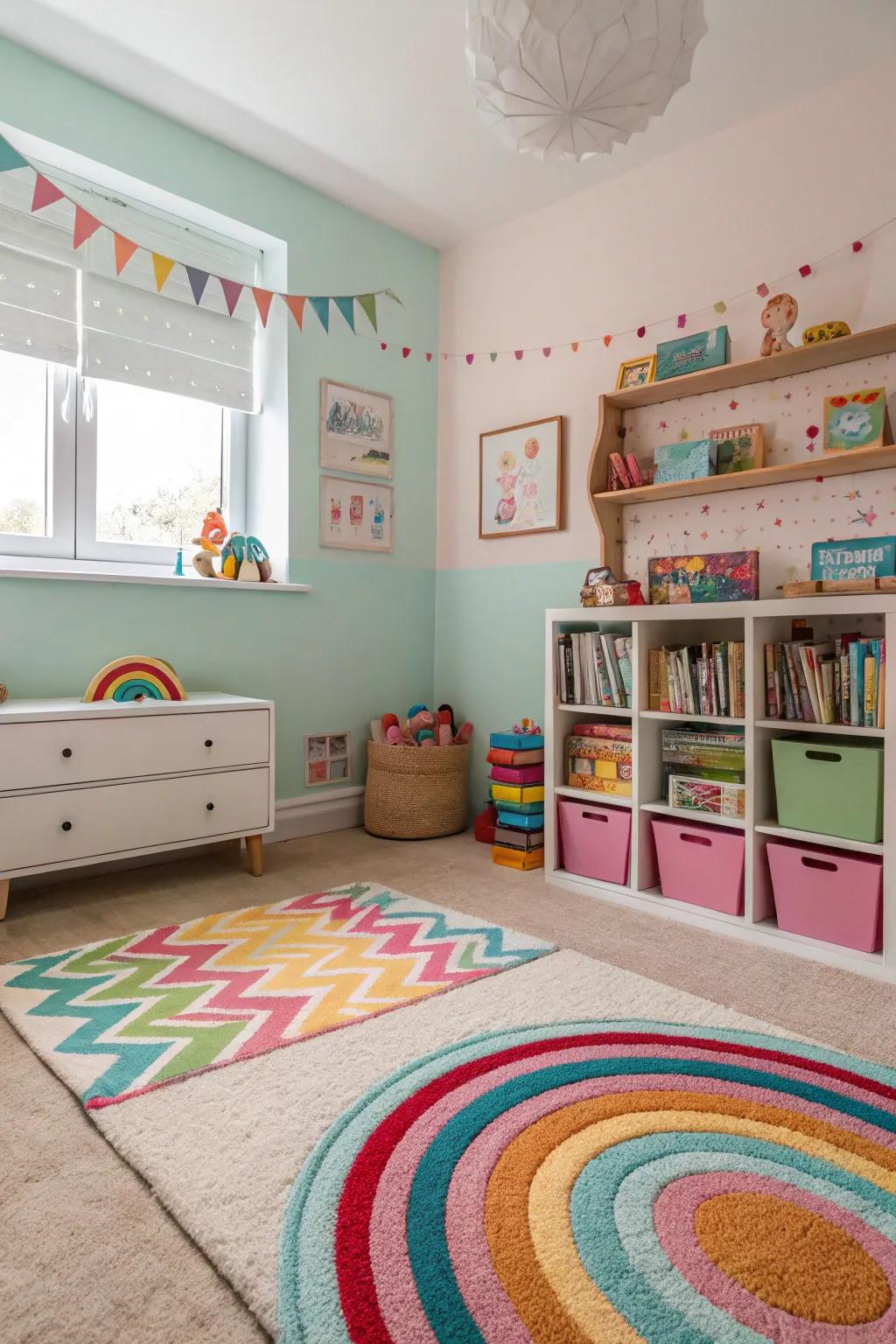 A fun rug that adds coziness and defines spaces.