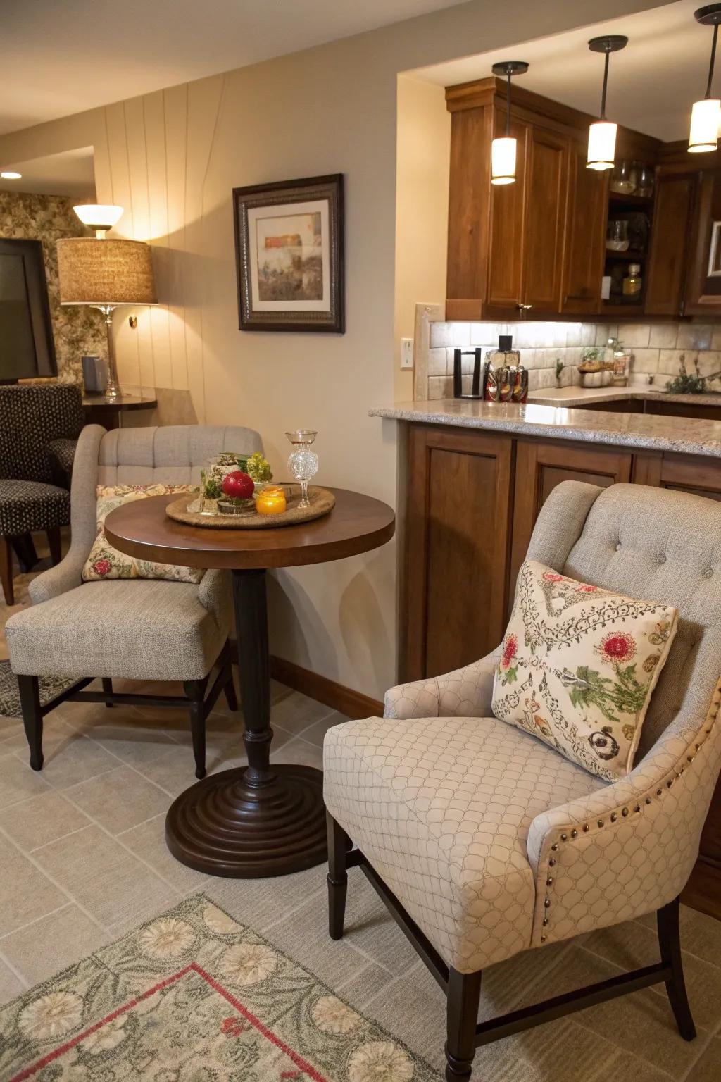 A cozy corner bar perfectly suited for intimate gatherings.