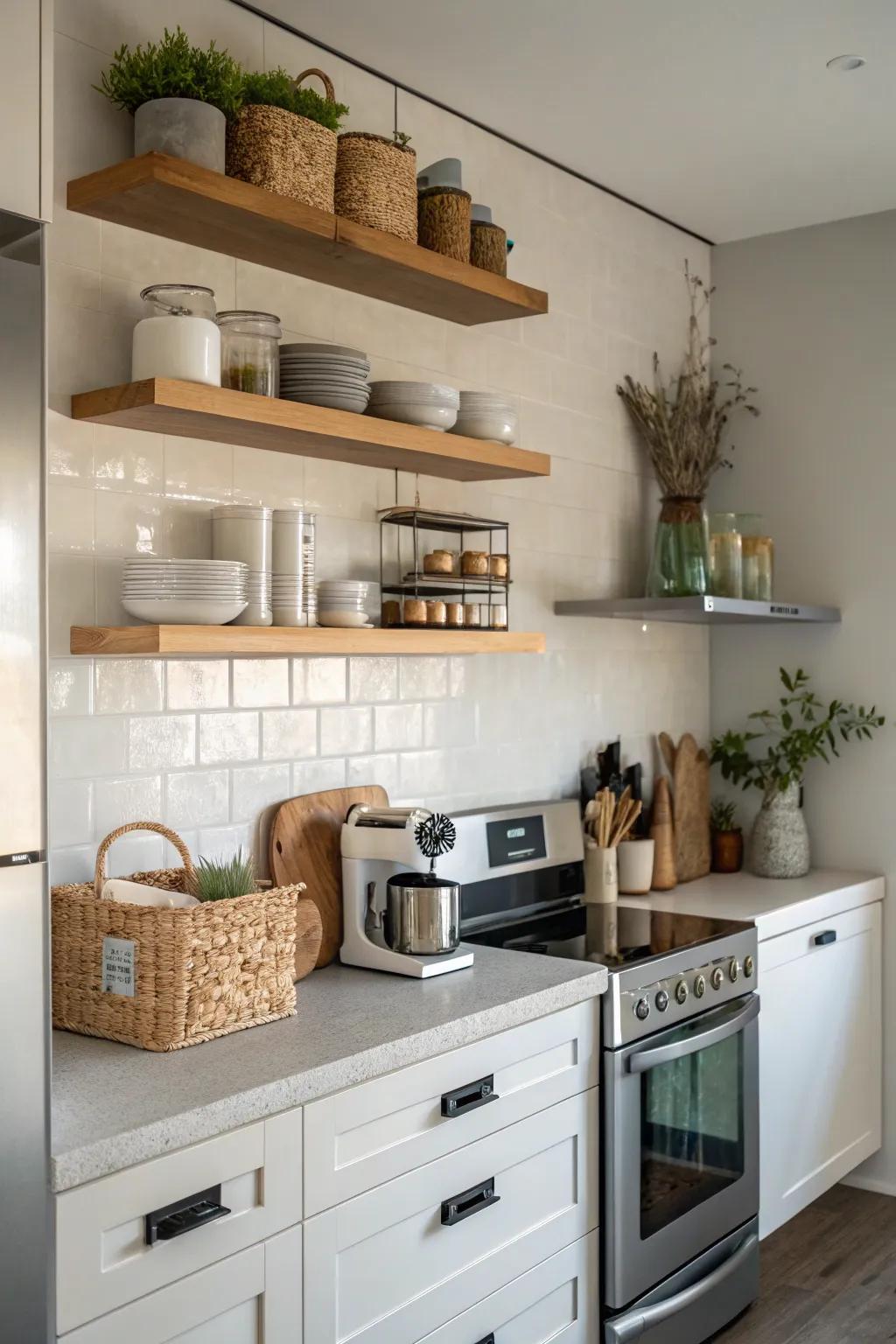 Shelves stacked vertically add depth and dimension.