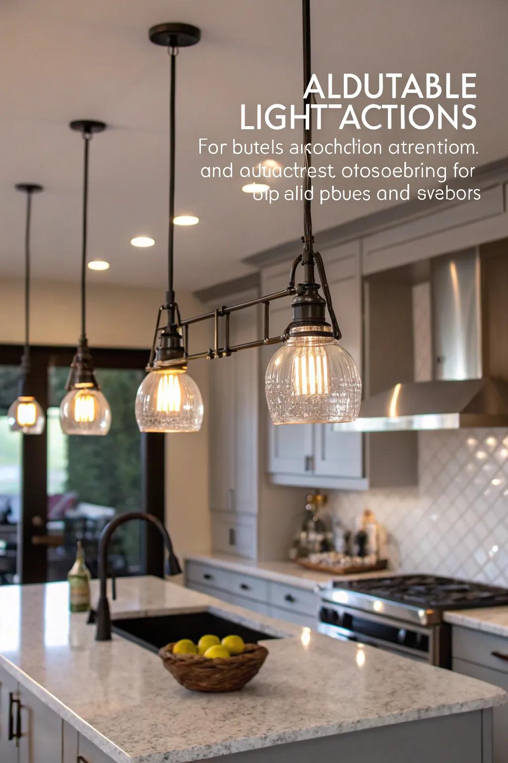 Adjustable lighting provides adaptable choices for any kitchen event.
