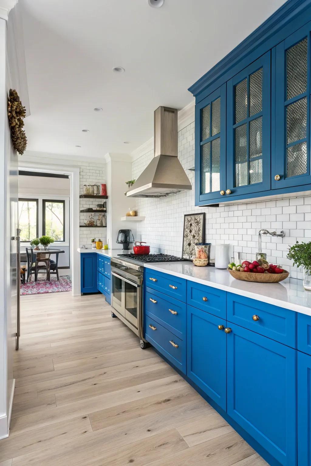 A kitchen making a bold statement with vibrant colors.