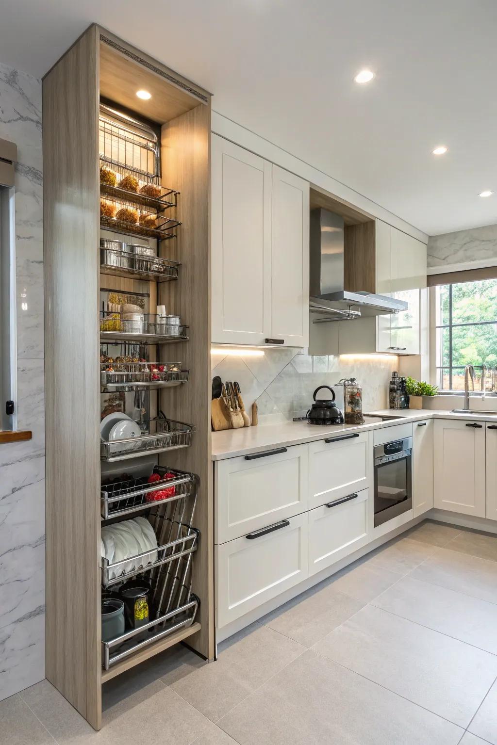 Fitted designs offer a consistent and elegant solution for kitchen storage.